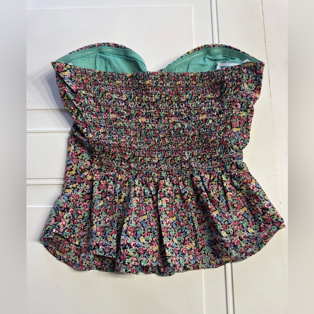 American Rag CIE Women’s Sz Medium Cotton Floral Ruffle Strapless Blouse Top - Picture 5 of 6